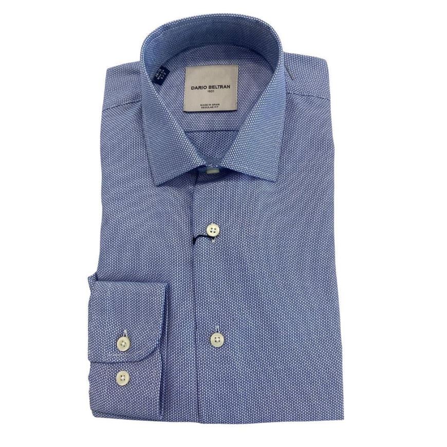 Picture of Camisa regular fit microestampado geométrico azul medio