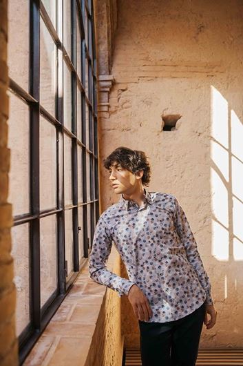 Picture of Camisa estampado confeti acuarela azules y marrones