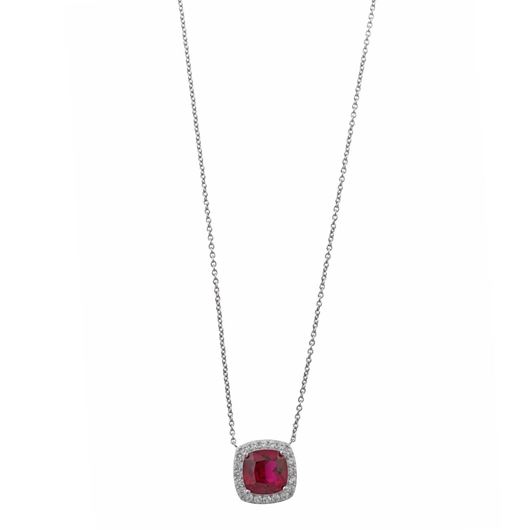 Foto de Collar Crown plata rodio rubi lab cuadrado alredor