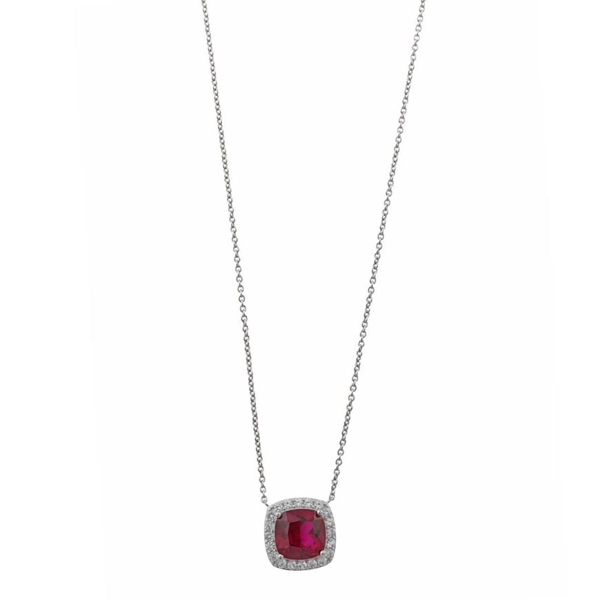 Foto de Collar Crown plata rodio rubi lab cuadrado alredor
