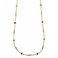 Foto de Collar Organic plata chapado dorado esmeraldas verdes y barritas mate doradas