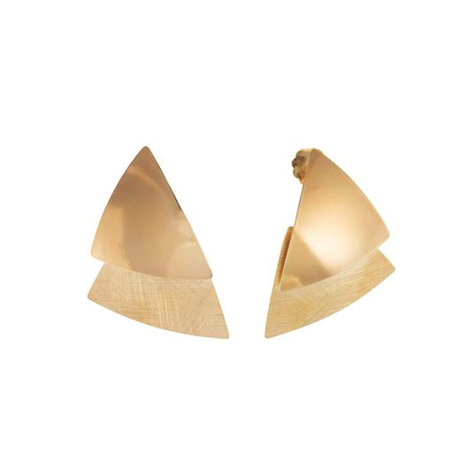 Foto de Pendientes Bamboo plata chapado dorado triangulo satinado
