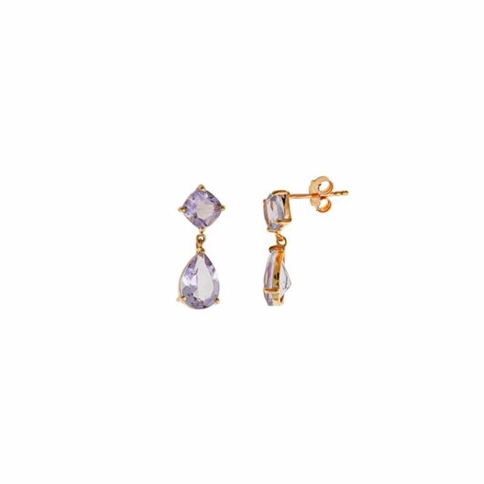 Foto de Pendientes Caramel plata chapado dorado amatista facetada cuadrado