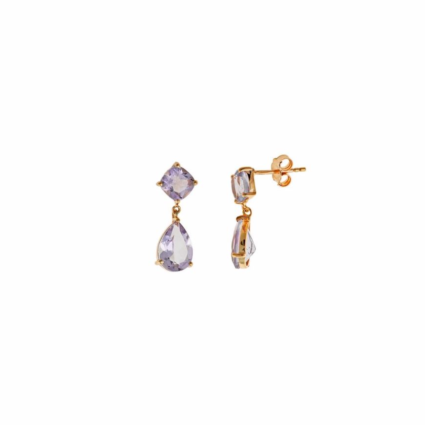 Foto de Pendientes Caramel plata chapado dorado amatista facetada cuadrado