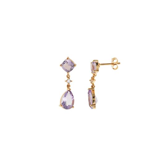 Foto de Pendientes Caramel plata chapado dorado amatista facetada cuadrado