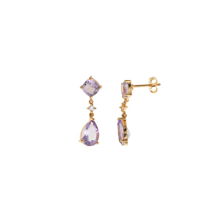 Foto de Pendientes Caramel plata chapado dorado amatista facetada cuadrado