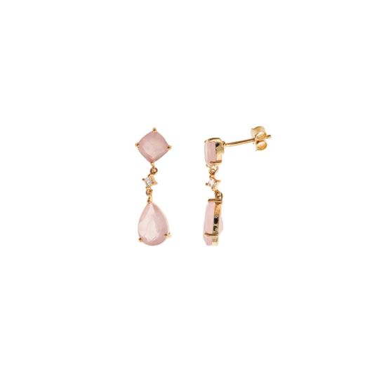 Foto de Pendientes Caramel plata chapado dorado cuarzo rosa facetada