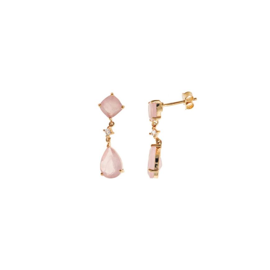 Foto de Pendientes Caramel plata chapado dorado cuarzo rosa facetada
