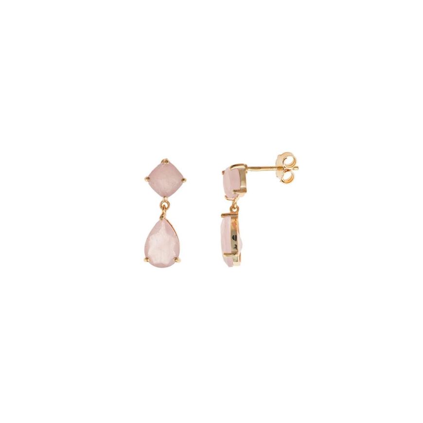 Foto de Pendientes Caramel plata chapado dorado cuarzo rosa facetada