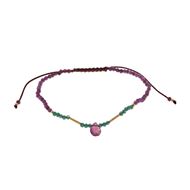 Foto de Pulsera Organic plata chapado dorado bolitas rubi y esmeraldas esferas facetadas, hilo rojo ajustable