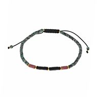 Picture of Pulsera Organic plata chapado dorado bolitas verde dametian rodonita y agatha negra discos hilo azul ajustable 
