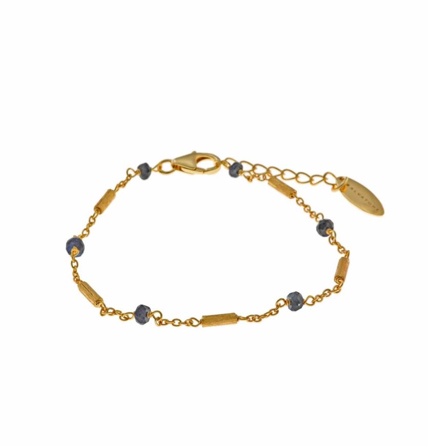 Picture of Pulsera Organic plata chapado dorado zafiros azules y barritas mate doradas