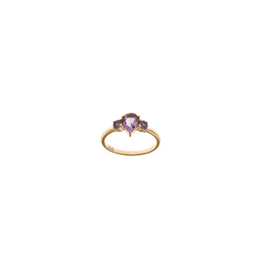 Foto de Sortija plata chapado dorado amatista pera y