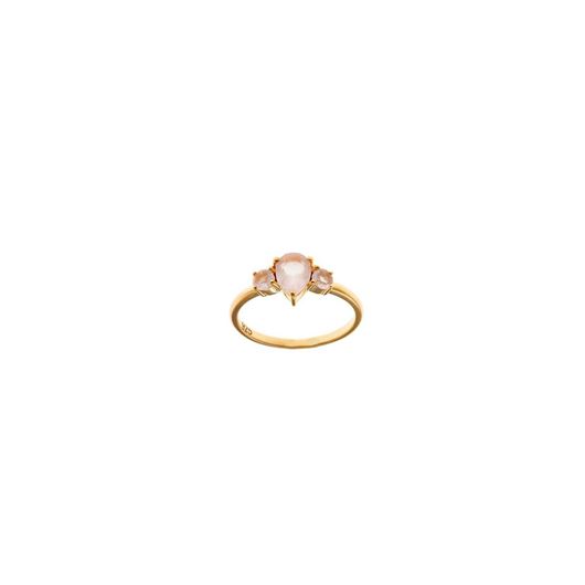 Foto de Sortija Caramel plata chapado dorado cuarzo rosa pera