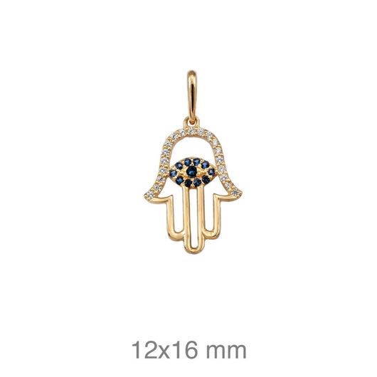Picture of Colgante mano de fátima en oro amarillo 18kt y circonitas blancas y azules