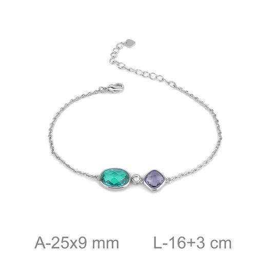 Picture of Pulsera de plata baño rodio con circonitas amatista y turquesa