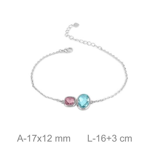Picture of Pulsera de plata baño rodio con circonitas azul y rosa
