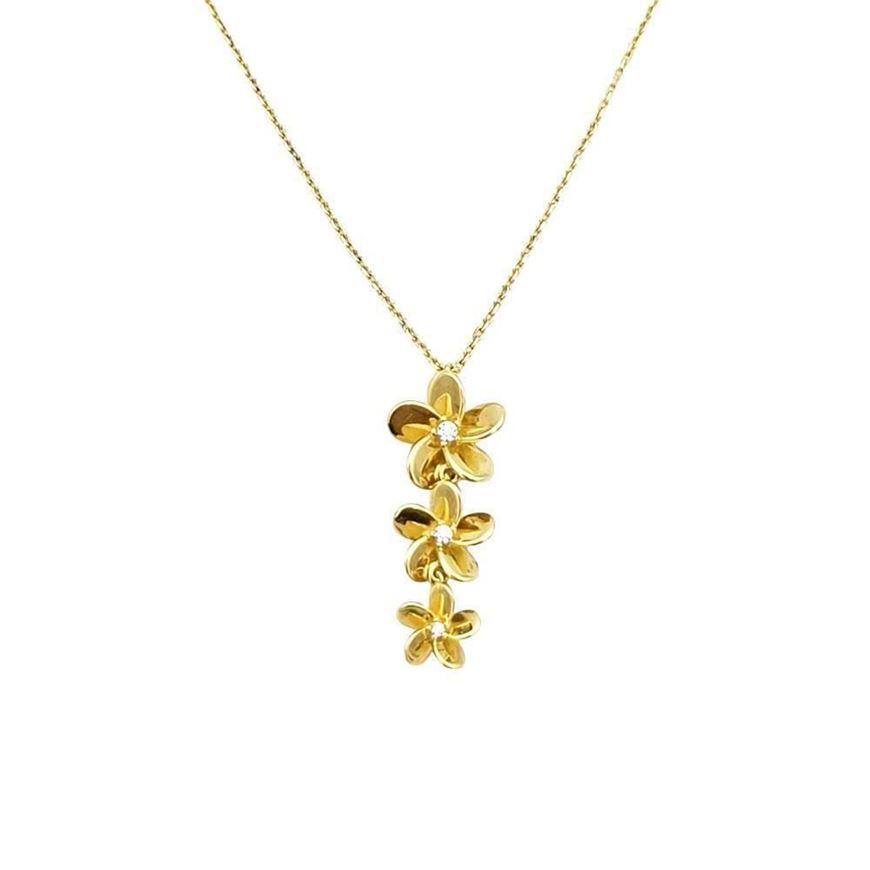Foto de Gargantilla cadenita oro 18kt con tres flores con circonitas blancas