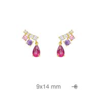 Foto de Pendientes en plata baño oro con circonitas tonos malva y fucsia