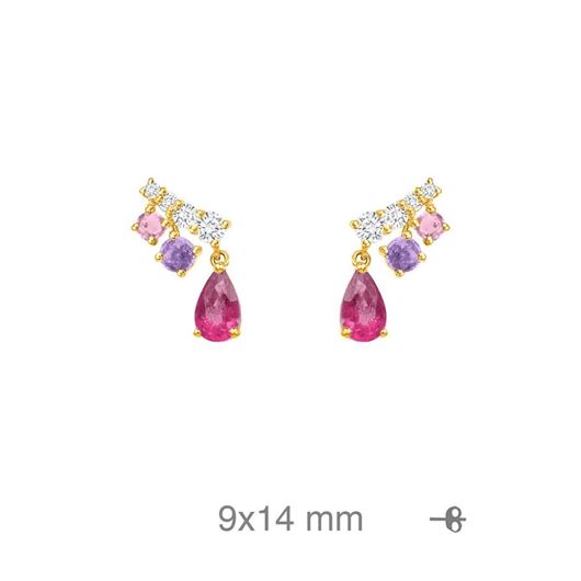 Picture of Pendientes en plata baño oro, circonitas tonos malva y fucsia