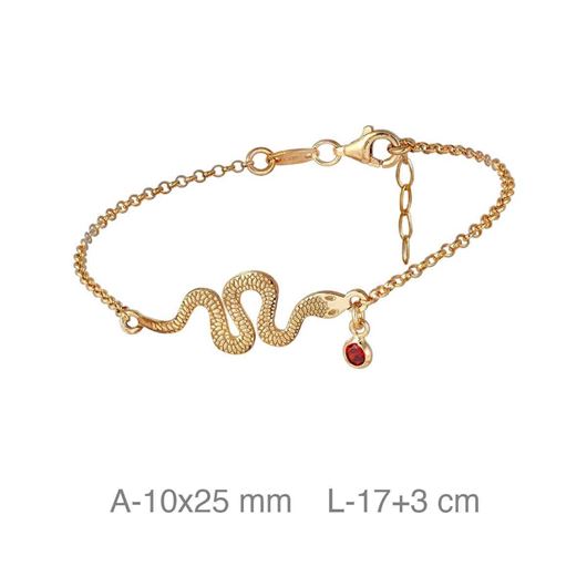 Picture of Pulsera serpiente de plata con baño de oro y circonita roja