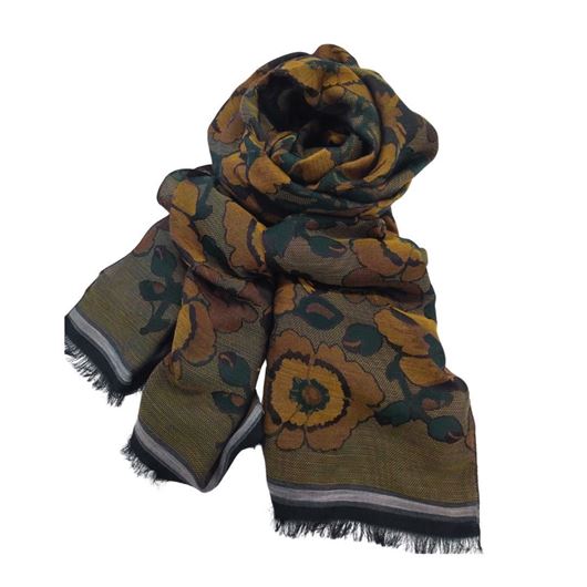Picture of Foulard estampado floral Jacquard Camel y verde pino 200x65