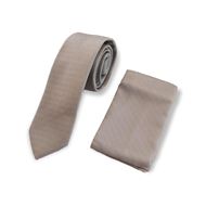 Foto de Corbata y pañuelo seda microestructura plata