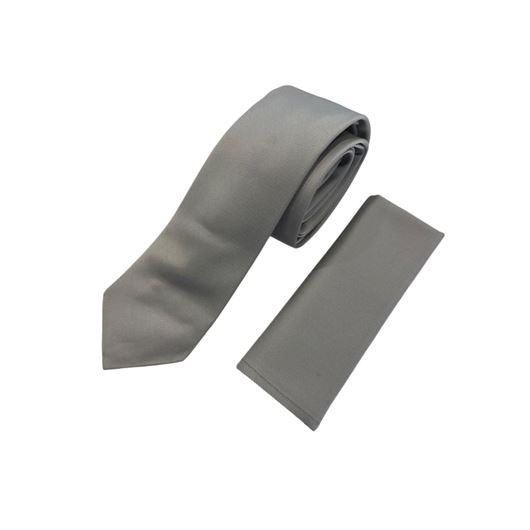 Picture of Corbata y pañuelo gris plata