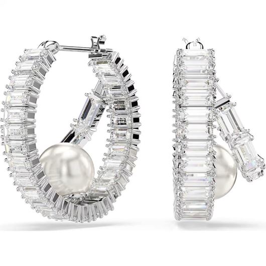 Picture of Pendientes aro Ariana Grande baño de rodio con perla de cristal