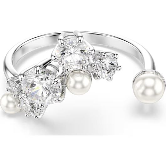 Picture of Anillo abierto Constella baño de rodio con perlas de cristal