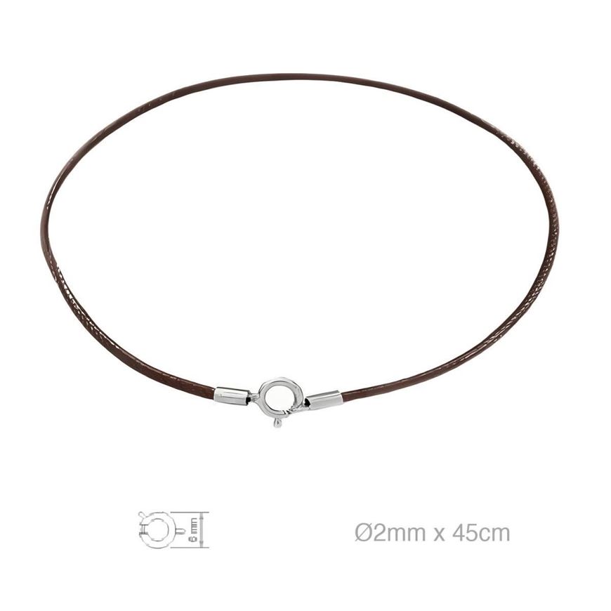Foto de Cordón de cuero marrón con cierre de plata 45cm