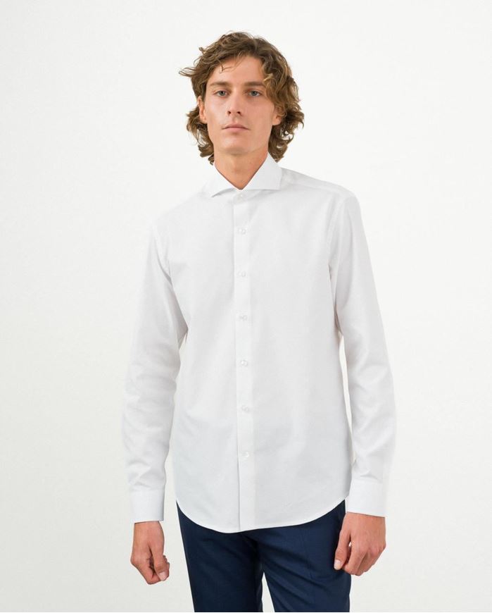 Picture of Camisa blanca de vestir relaxed fit en microestructura de algodón mezcla
