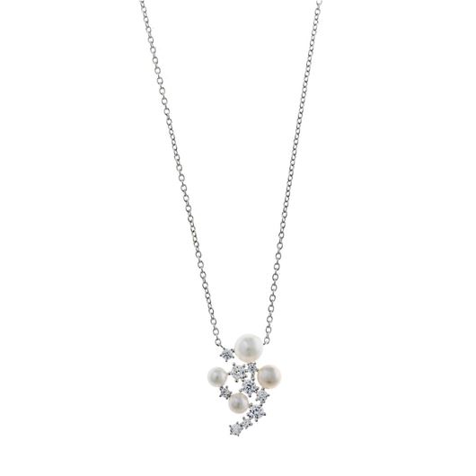 Picture of Collar plata rodio circonitas blancas brillantes perlas
