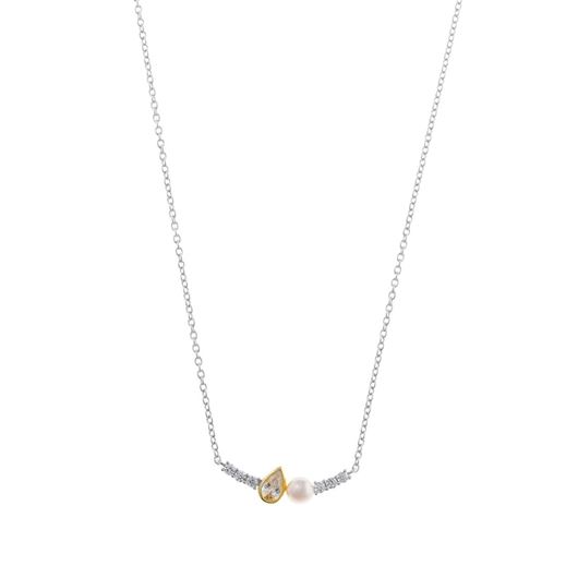 Picture of Collar Héritière plata chapado rodio y dorado pera