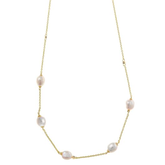 Foto de Collar Minijewels plata chapado dorado perlas barrocas circonita