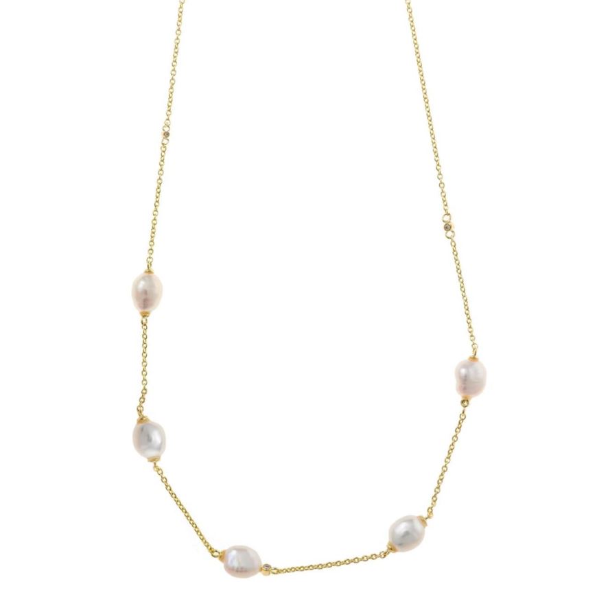 Foto de Collar Minijewels plata chapado dorado perlas barrocas circonita