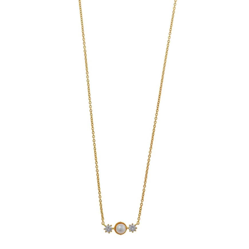 Foto de Collar Minijewels plata chapado dorado perla dos circonitas