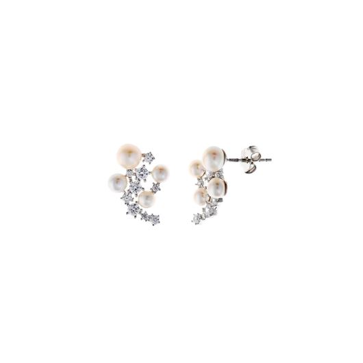 Foto de Pendientes plata rodio circonitas blancas brillantes perlas