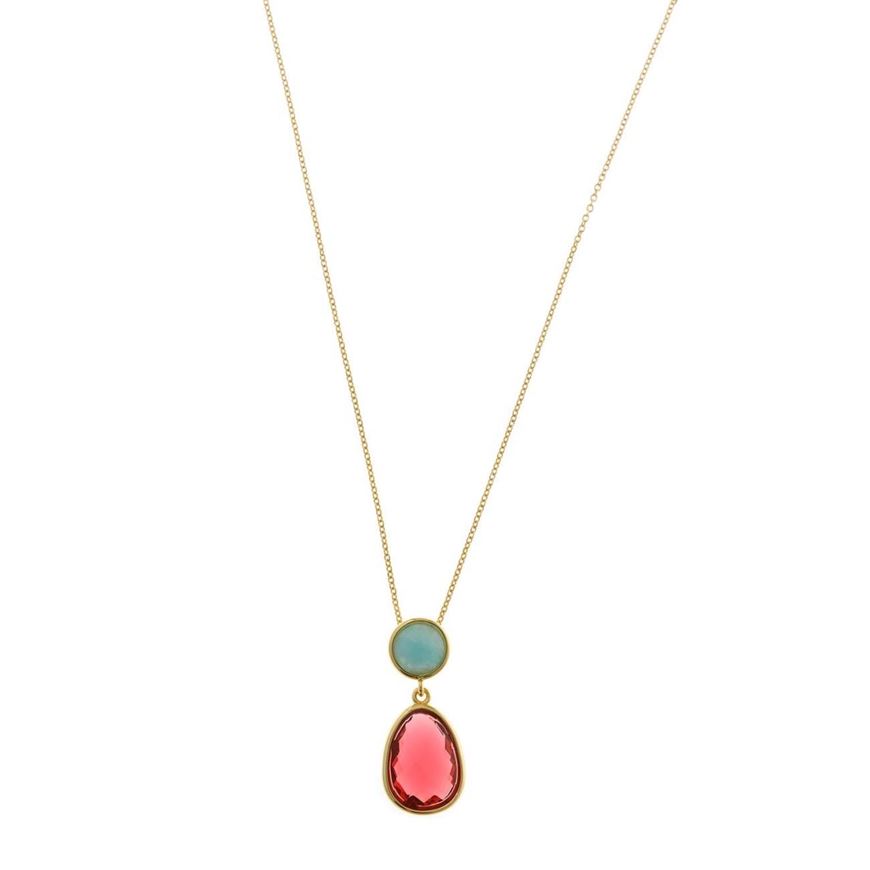 Foto de Collar Nenuphar plata chapado dorado circulo amazonita cristal