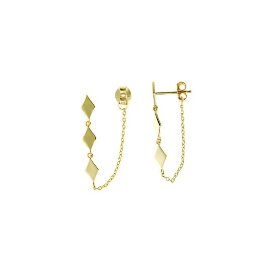 Foto de Pendientes plata chapado dorado tres rombos lisos