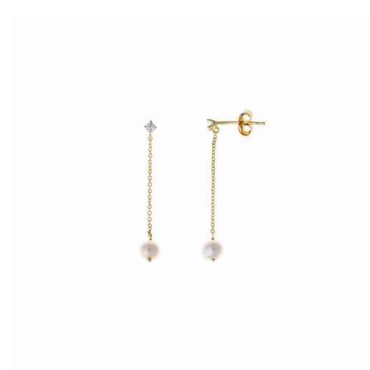 Foto de Pendientes plata chapado dorado cadena con perla