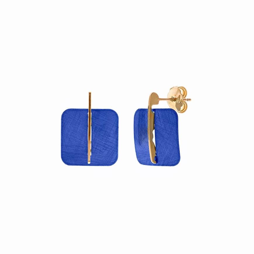 Foto de Pendientes Bamboo plata chapado dorado cuadrado diamantado lavanda