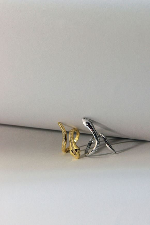 Foto de Sortija Jungle plata rodio serpiente circonitas blancas