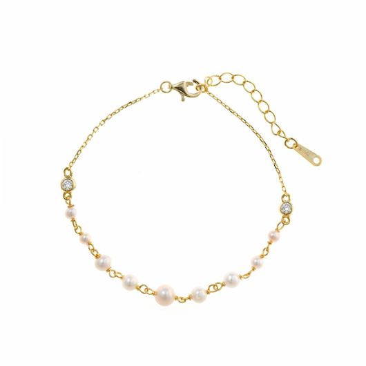 Foto de Pulsera plata chapado dorado perlas de agua