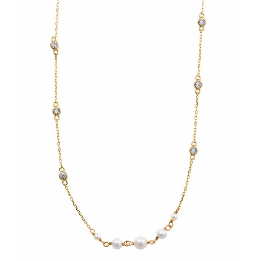 Foto de Collar Minijewels plata chapado dorado chatones circonita blanca