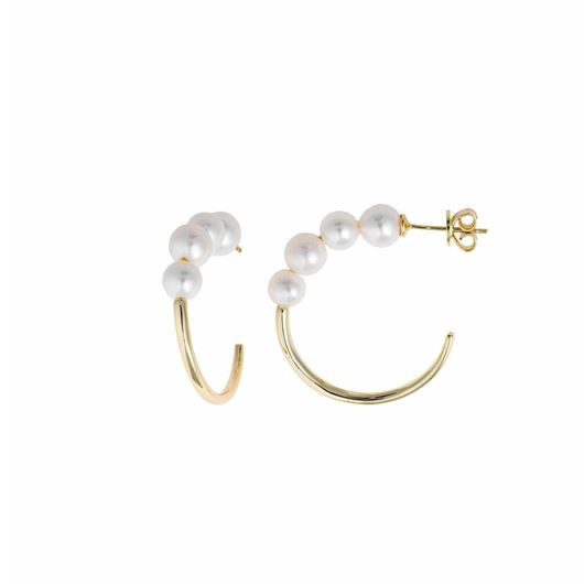 Foto de Pendientes plata chapado dorado aro perlas redondas