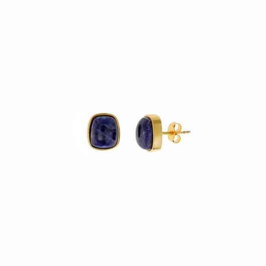 Foto de Pendientes plata chapado dorado sodalita rectangulo irregular