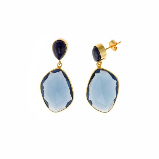 Foto de Pendientes plata chapado dorado sodalita pera hidro