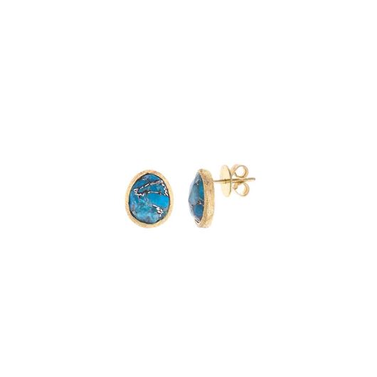 Foto de Pendientes plata chapado dorado ovalo turquesa