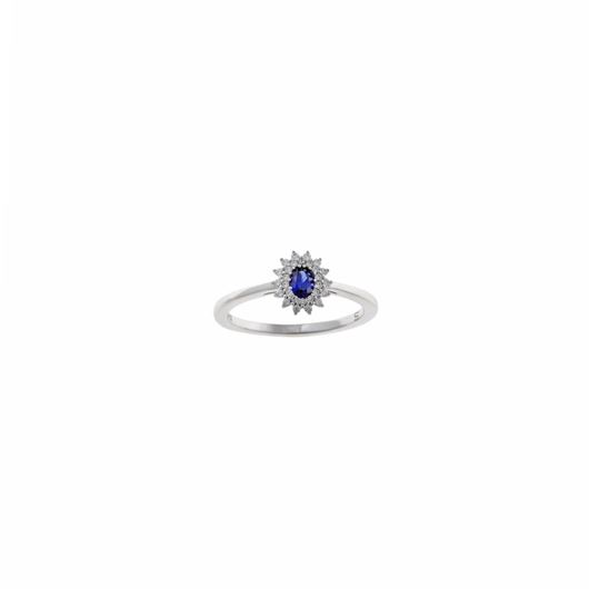 Foto de Sortija Crown plata rodio circonita azul zafiro ovalada